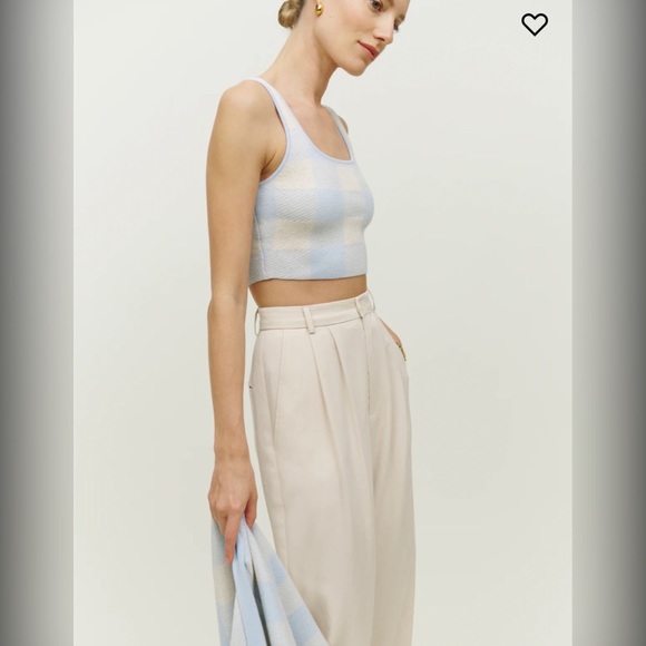 NWT Reformation Fonte Cashmere Cropped Tank and Cardigan Set Powder Blue Plaid - Picture 5 of 11